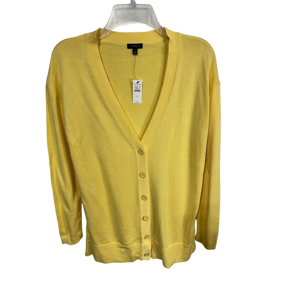 Talbots Sz‎ S Yellow Cardigan Sweater Button Front Lightweight Preppy V Neck New